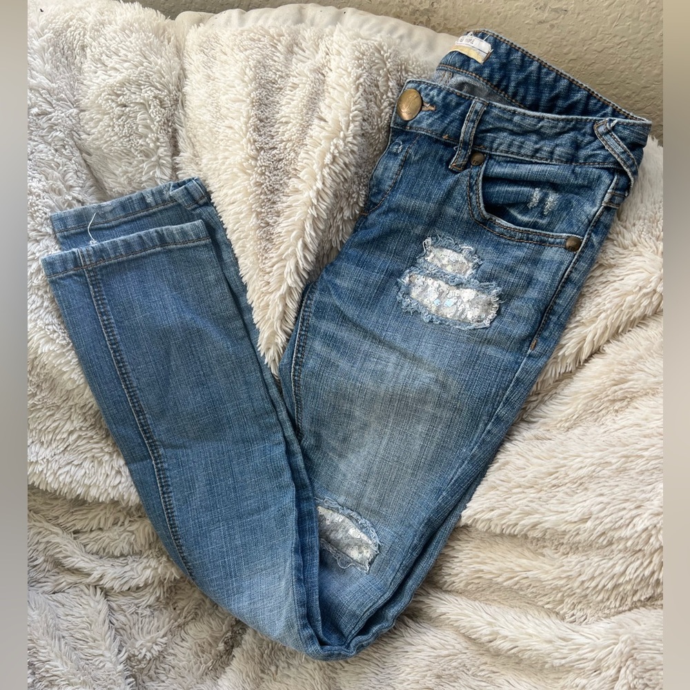 Free People Light Wash Sequin Denim Jeans | 27